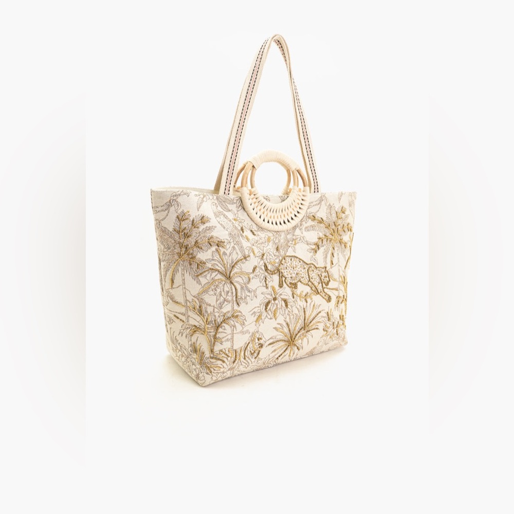 Express Edit Fashion Golden Jungle Tote Bag Cream and Gold NWT! - Picture 4 of 7